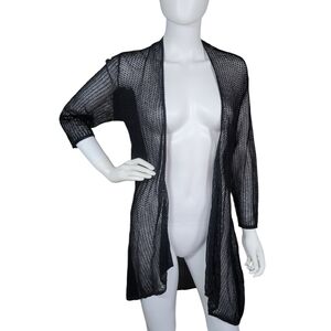 Eileen Fisher Sheer Longline Cardigan Womens XS Black Open‎ Mesh Knit Oversized